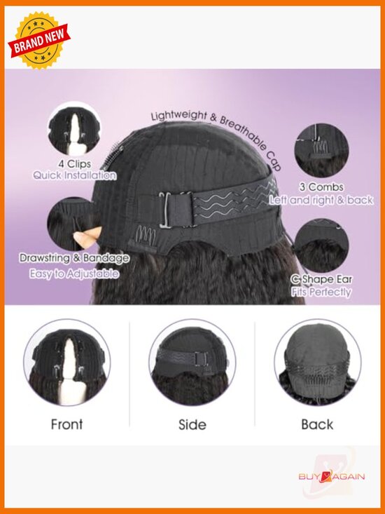Burmese Curly V Part Human Hair Wig 26 Inch Drawstring Glueless Clip In 180% main image 5